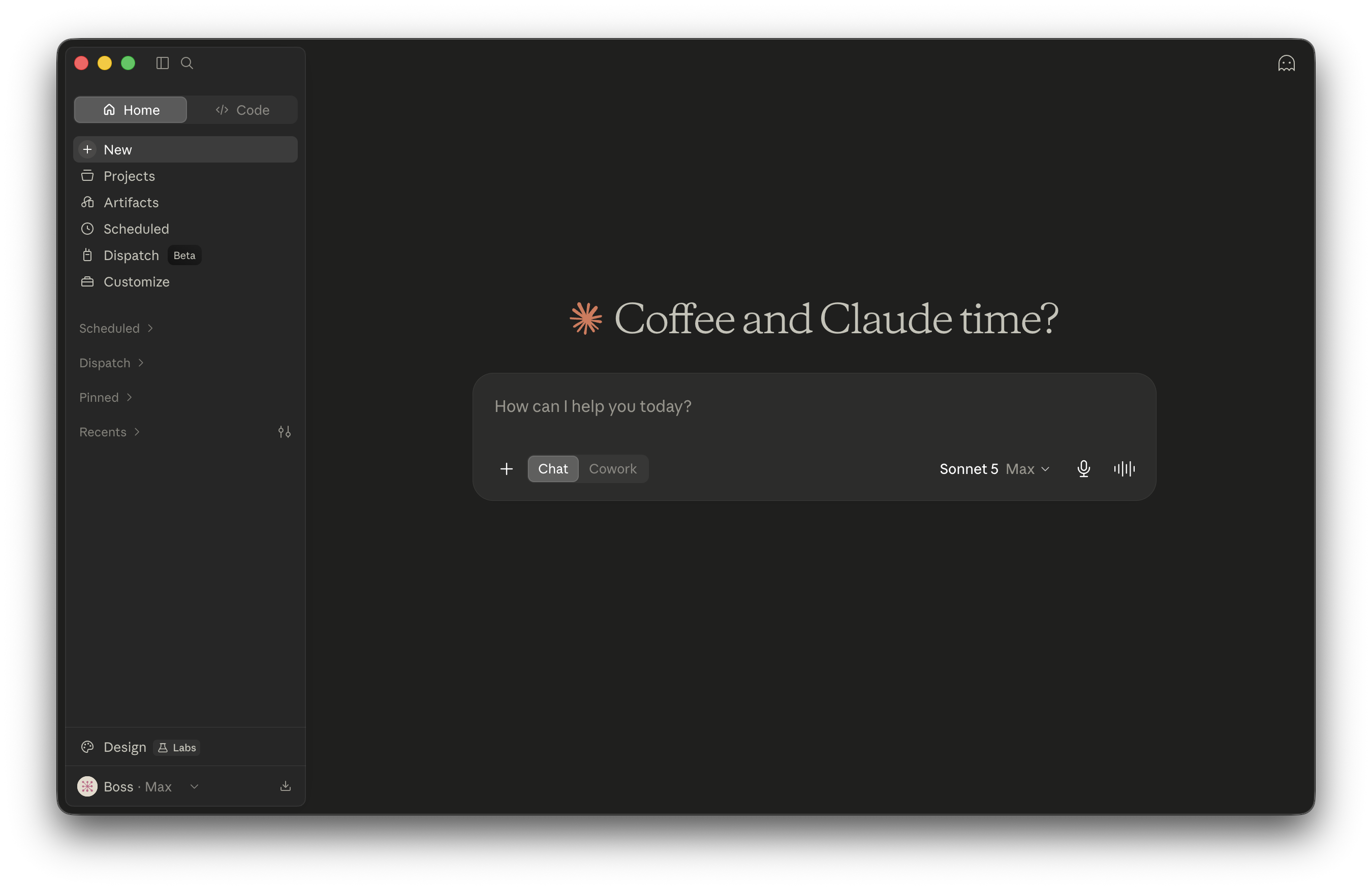 หน้าจอ Claude Desktop กล่องข้อความอยู่ในโหมด Chat