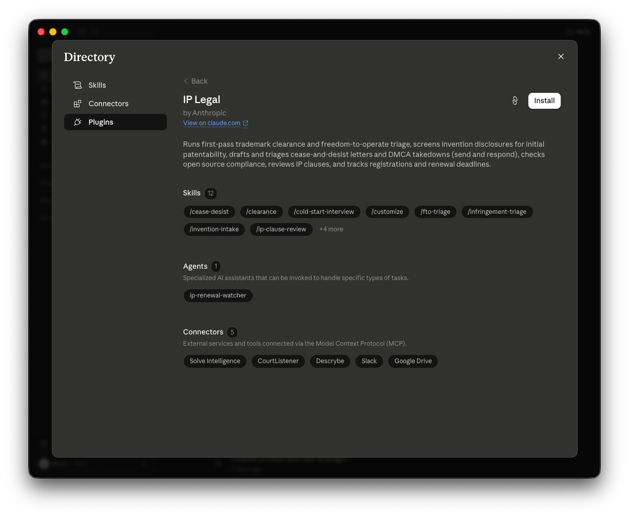 หน้าปลั๊กอินตัวอย่างพร้อมปุ่ม Install