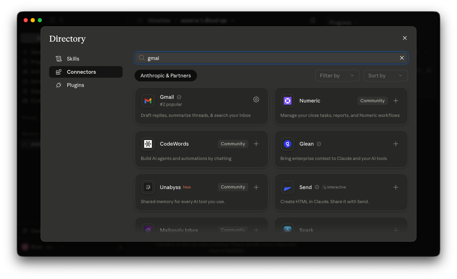 หน้า Directory ค้นหา gmail เจอการ์ด Gmail พร้อมตัวเลือกจาก community